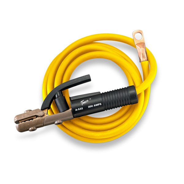 Trystar Premium Welding Cable 2/0 Yellow  10 FT  Black Male 2MPC / 300A Flat-Jaw Copper Ground Clamp TSWC20YW10-BKM-FJGC3